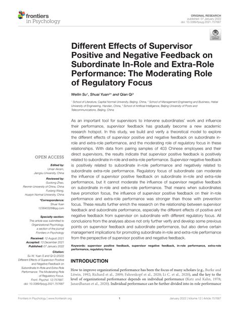 according to most research, subordinate feedback results in:|Different Effects of Supervisor Positive and Negative Feedback on .